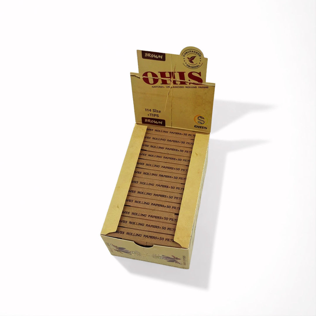 OHIS Natural unbleached 114 Size Rolling Papers with filter tips 24 booklets