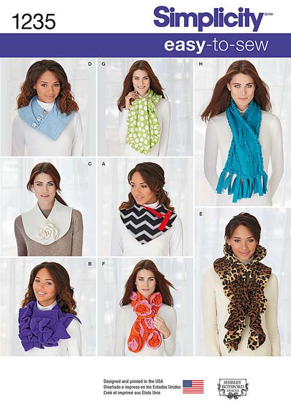 Simplicity Pattern 1235 Ms EASY to SEW (8) Styles of Fleece Scarves