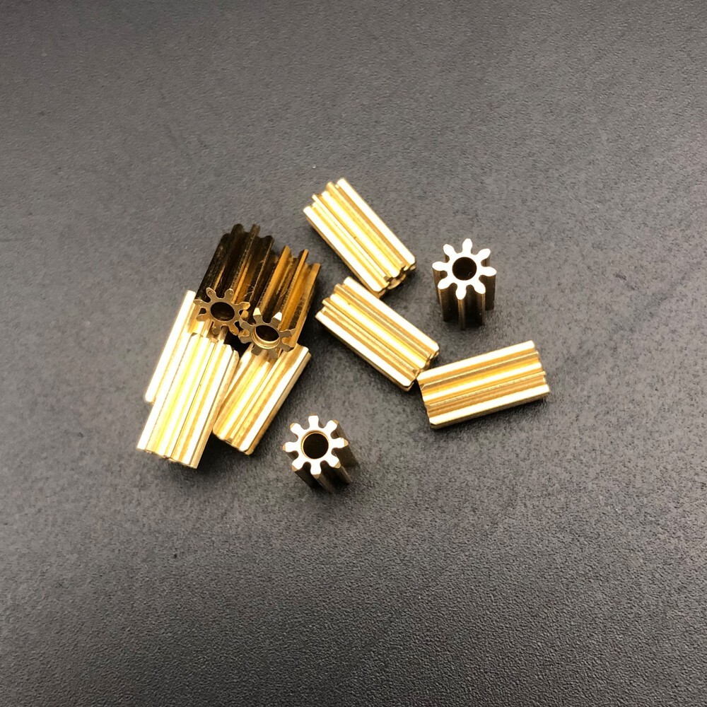 1PC 0.5M 8T2A Brass Spindle Gear Spur Bore 2MM 1.98MM 2A 8 Teeth Lengthen L 10MM
