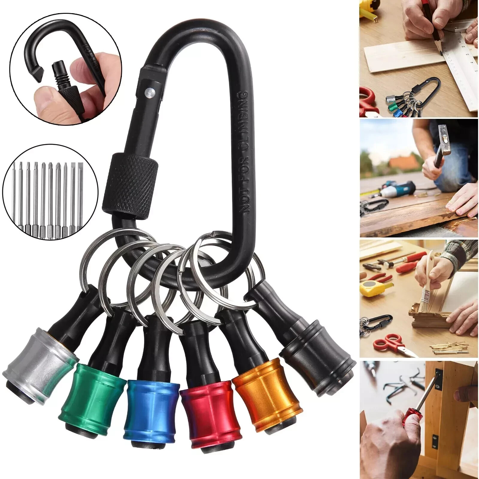6Pcs 1/4" Hex Shank Quick Release Keychain Screwdriver Drill Bit Holder Bits Set