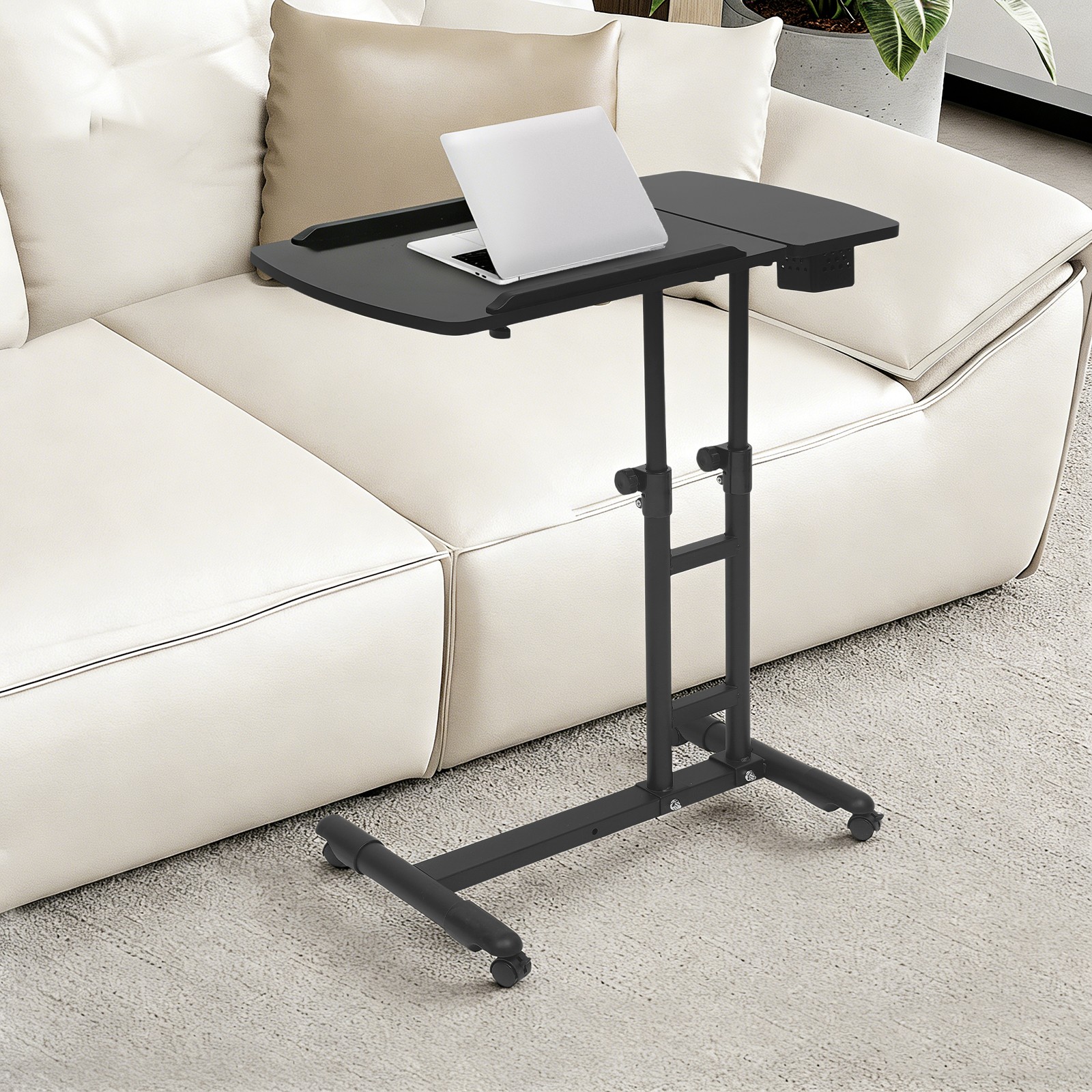25.59-37.4 In Multifunctional Side Table W/ Wheels Adjustable Computer Table