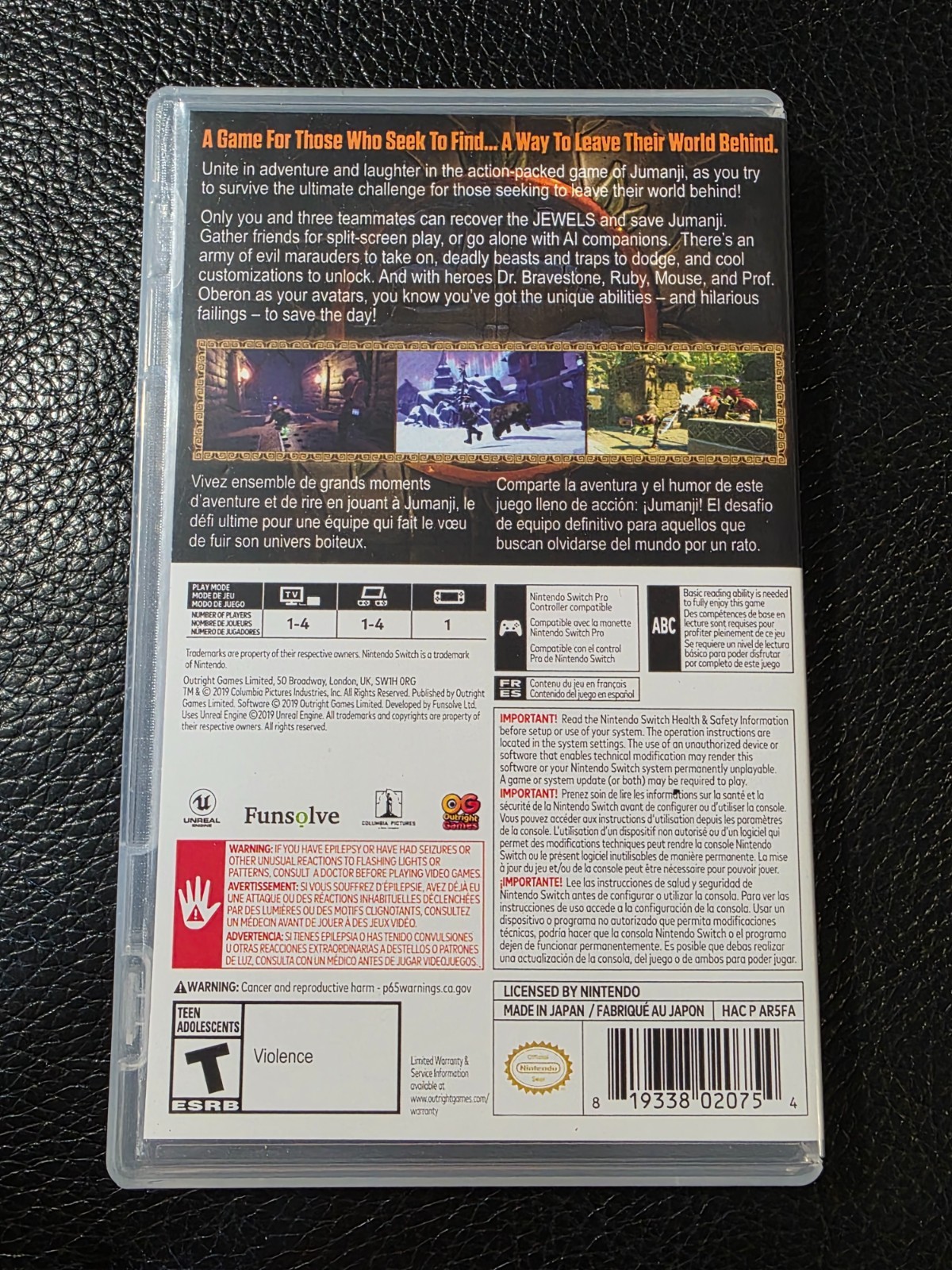 Replacement Case (NO GAME) Nintendo Switch JUMANJI The Video Game