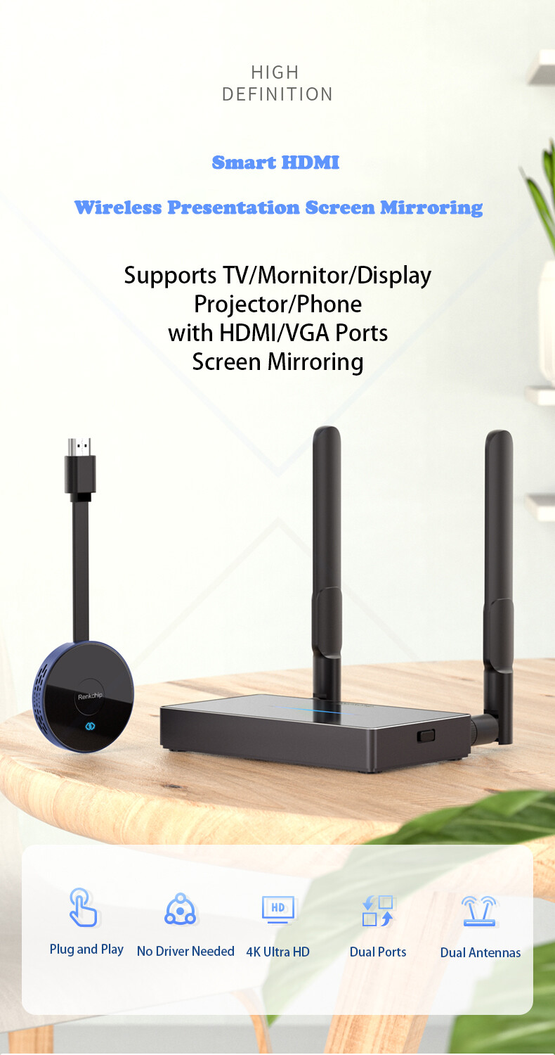 Wireless HDMI Transmitter and Receiver Kits HD 4K For Video/Audio/PC Streaming