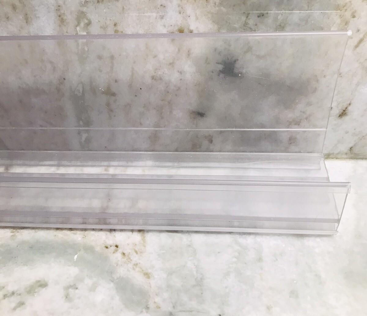 Retail Store Fixture Clear Plastic Used Free Standing Shelf 24x4X2 In