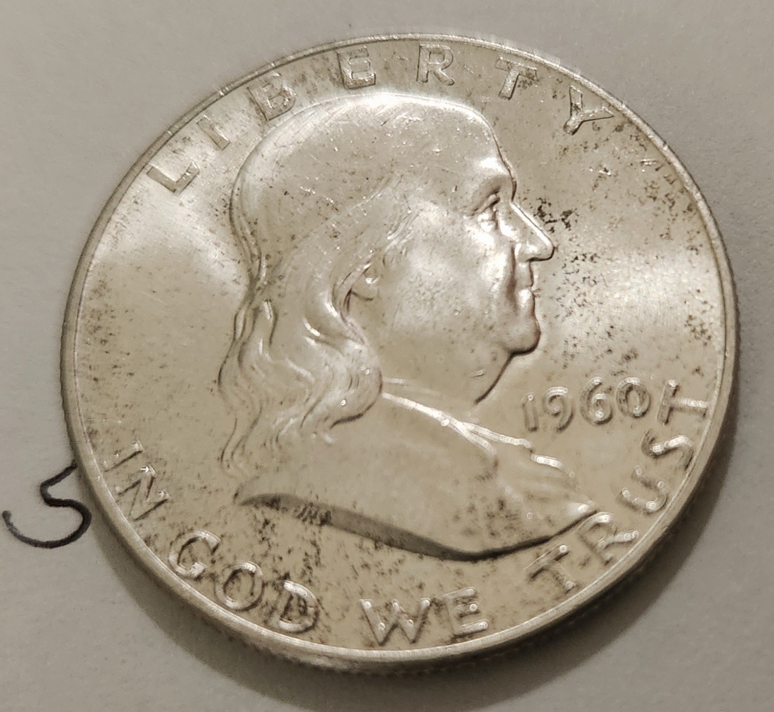 1960-P Franklin Half Dollar.  Bright Uncirculated From OBW  Roll. 90% Silver #5
