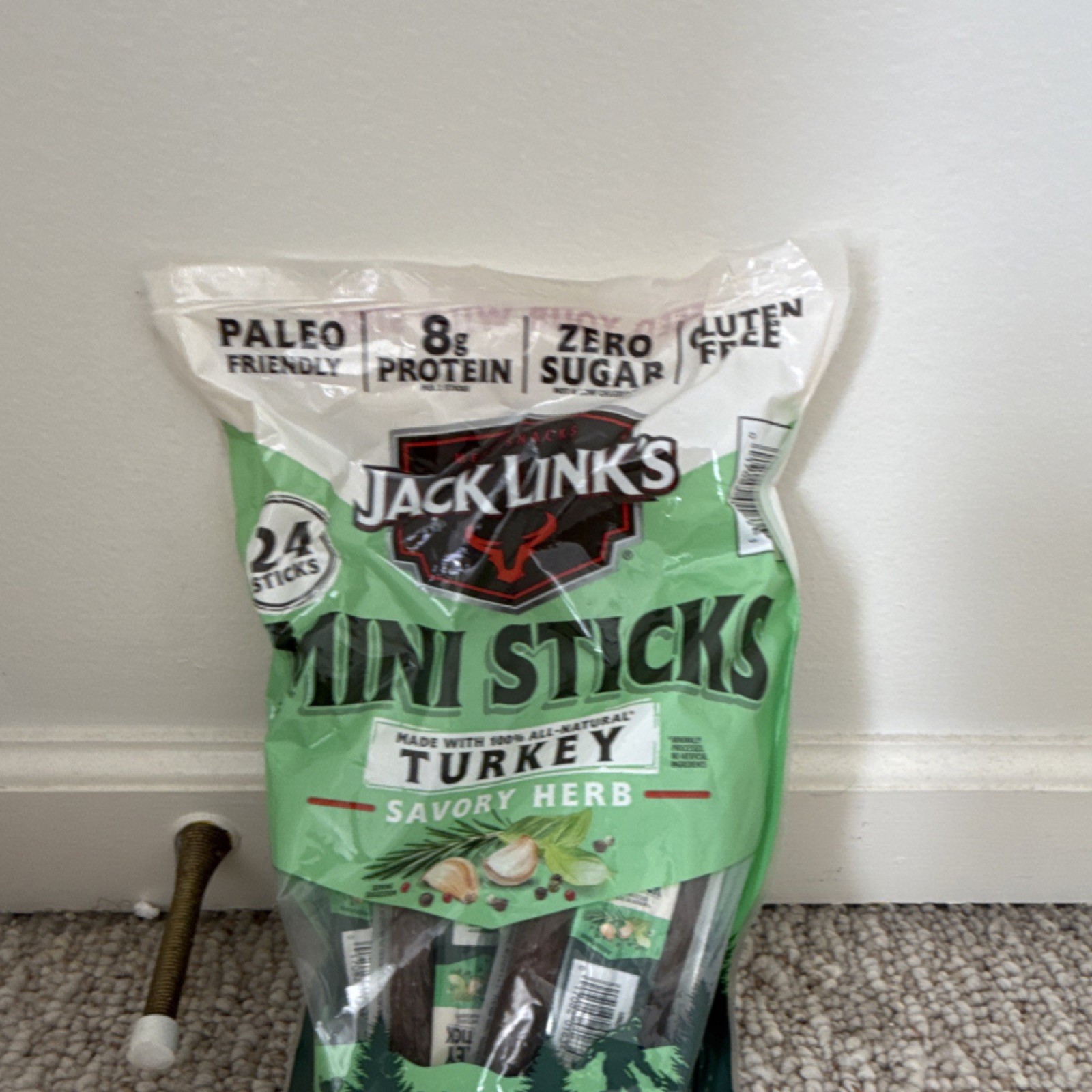 JACK LINK'S Mini Sticks Turkey Savory Herb Jerky 24 Sticks Paleo Zero Sugar Glu…