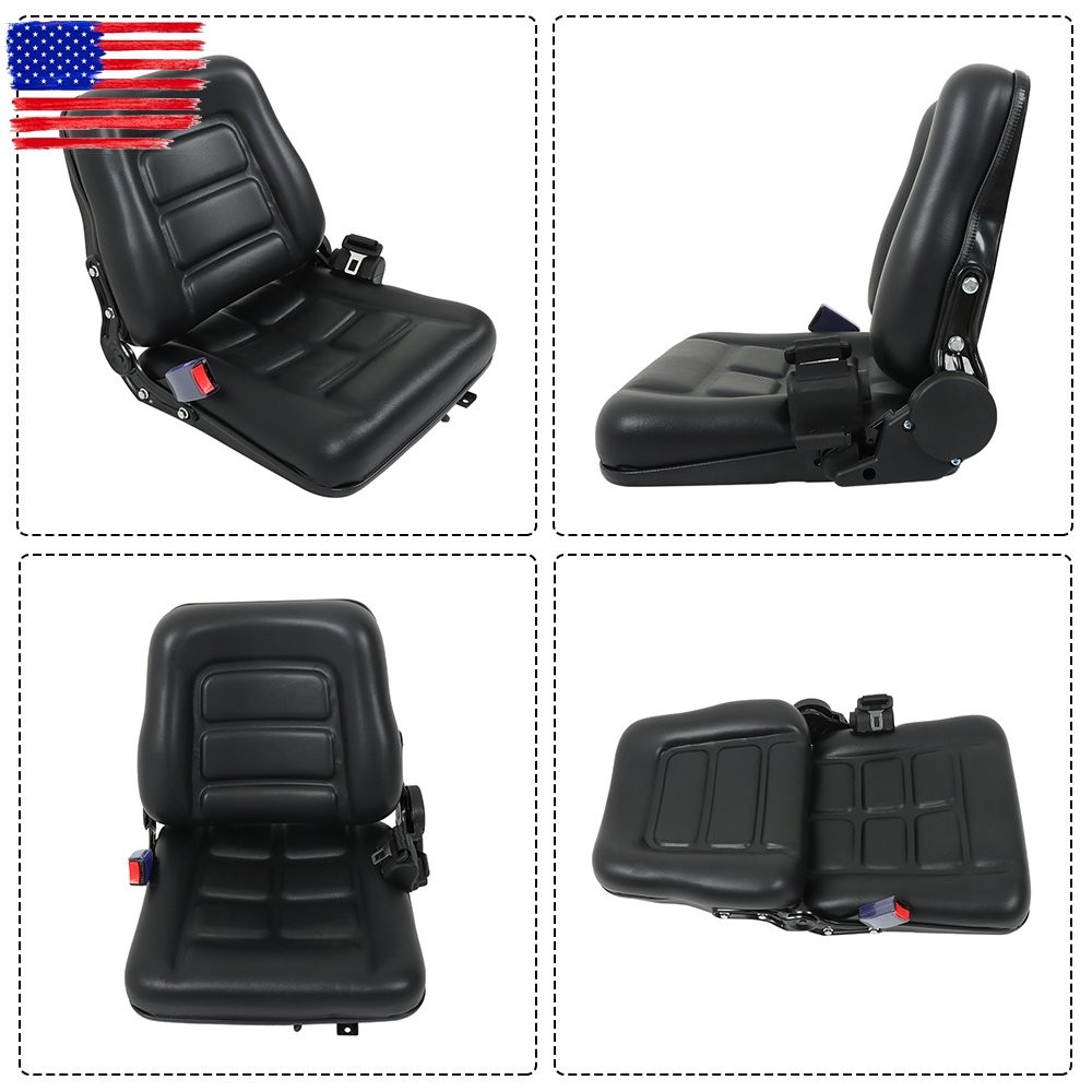 Forklift Seat Fold Down Tractor Seat W/ Adjustable Back & Seatbelt Switch