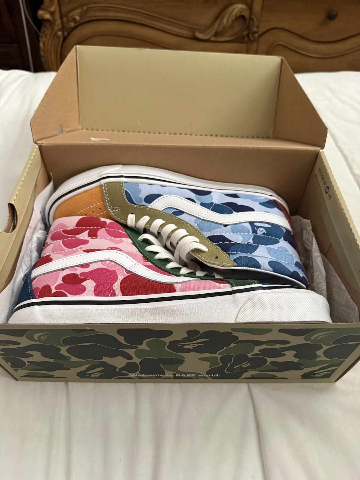 Vans Sk8-Hi 38 DX BAPE Multi-Color Men's Skateboarding Shoes US Size 8 men BAPE)