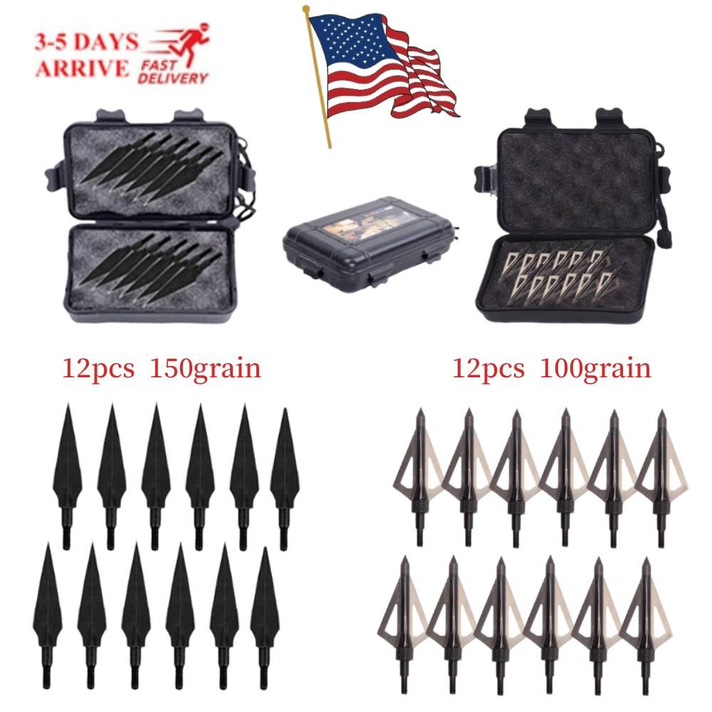100/150 Grain 12/24/36X Broadheads 2 Blade Archery Compound Bow Hunting Shooting
