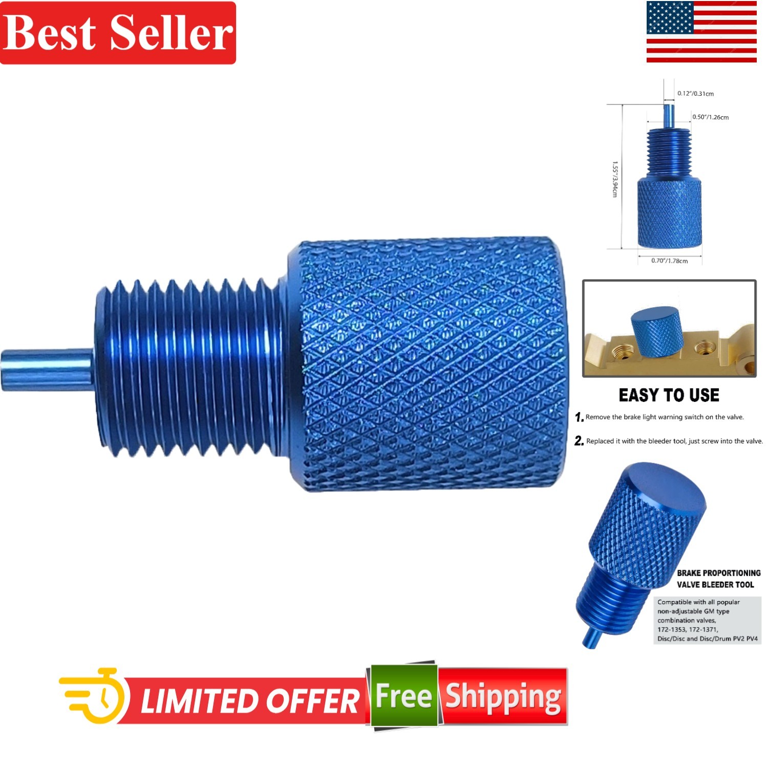 Brake Bleeder Tool Compatible with GM Combo Valves Disc/Disc Disc/Drum PV2 PV...