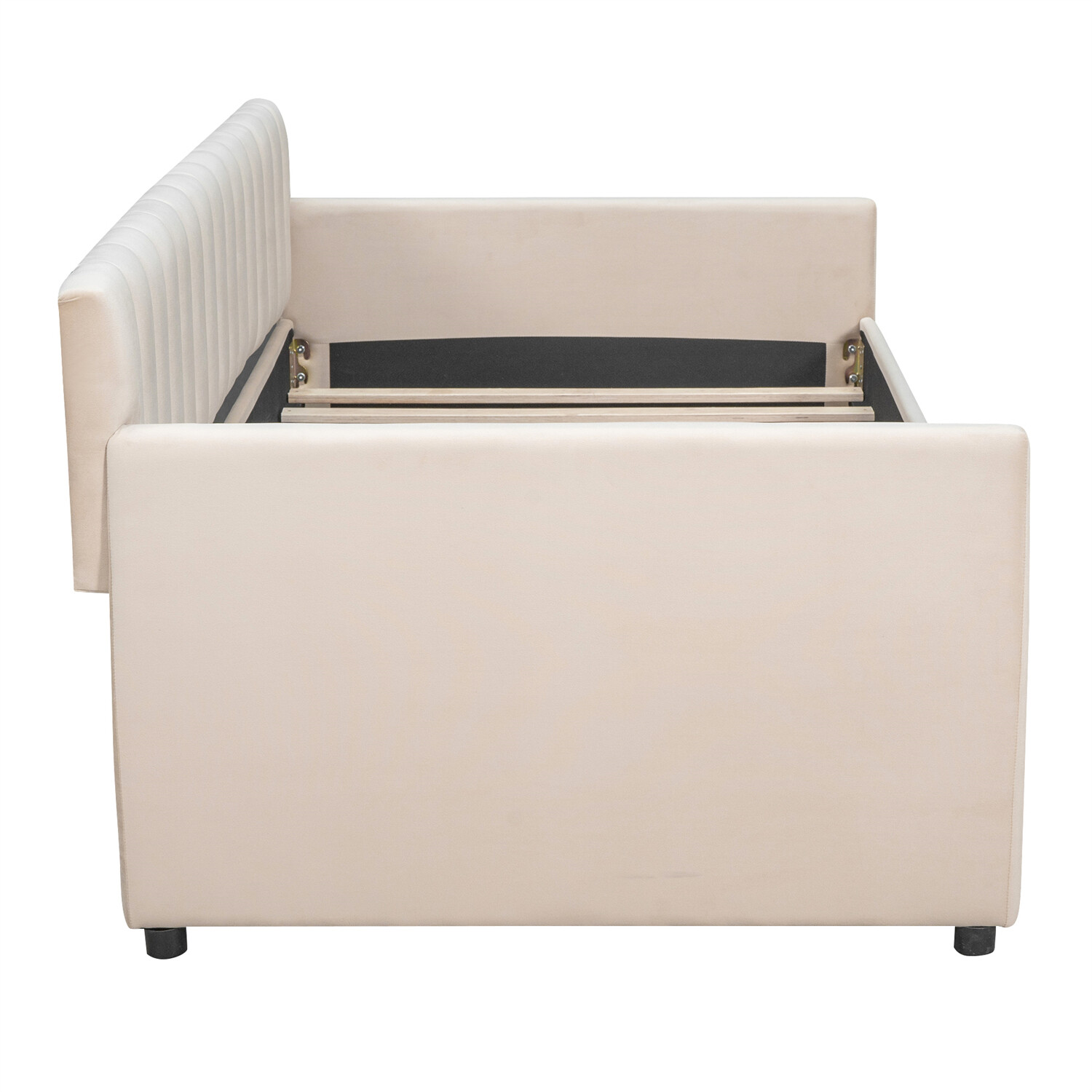 Twin Size Daybed Upholstered Bed Frame Sofa Bed w/ 2 Storage Drawer Beige/Gray
