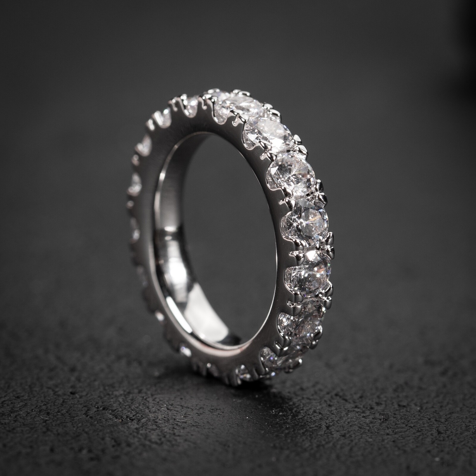 Men's Iced Pointer White Gold Plated Eternity Band Hip Hop Statement Ring