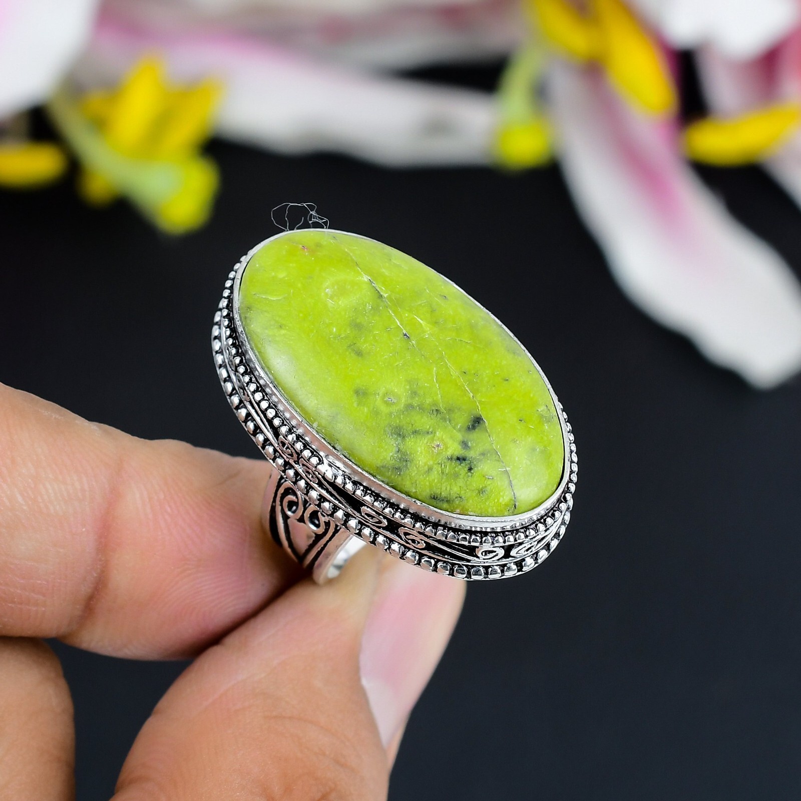 Natural Lizardite Gemstone Handmade Jewelry 925 Sterling Silver  Ring