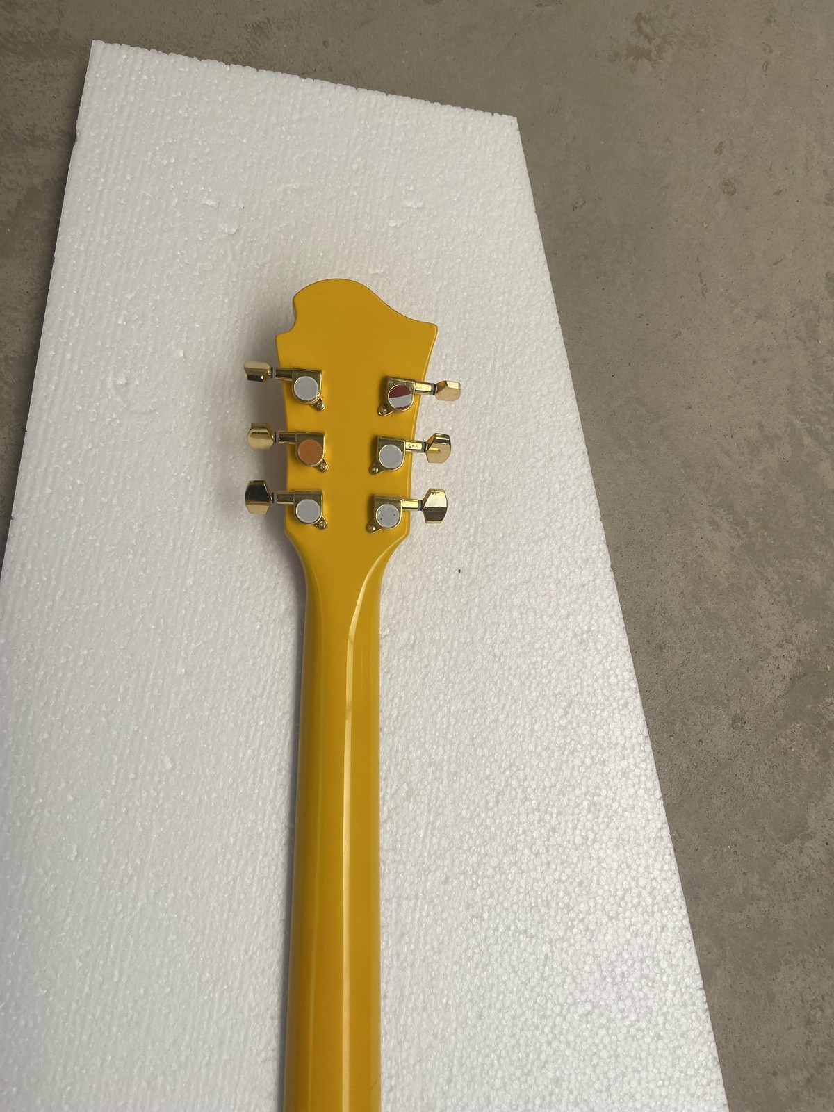 6 String Electric Guitar Yellow Graphic Custom Shape HH Pickup Maple Neck