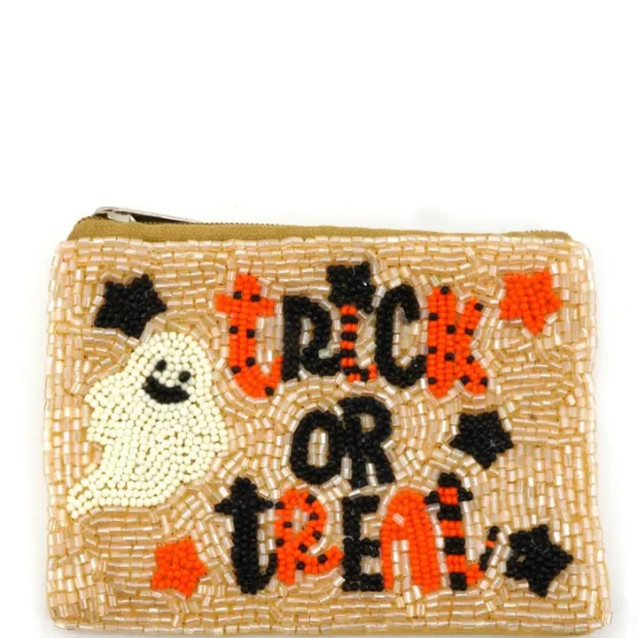 Halloween Trick or Treat Ghost Seed Bead Mini Pouch Coin Bag ~Made in India~