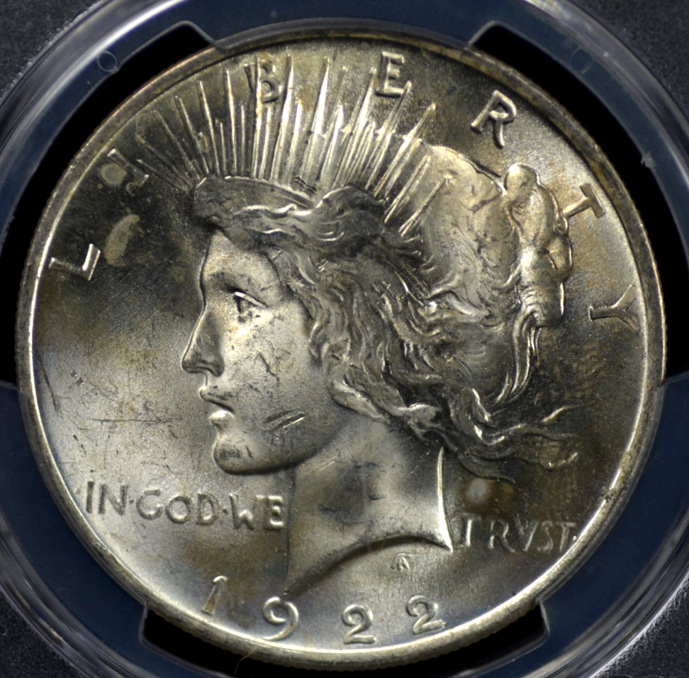 1922  PEACE DOLLAR PCGS MS 64 INTENSE FROSTY WHITE LUSTER WITH HINT OF CHAMPAGNE