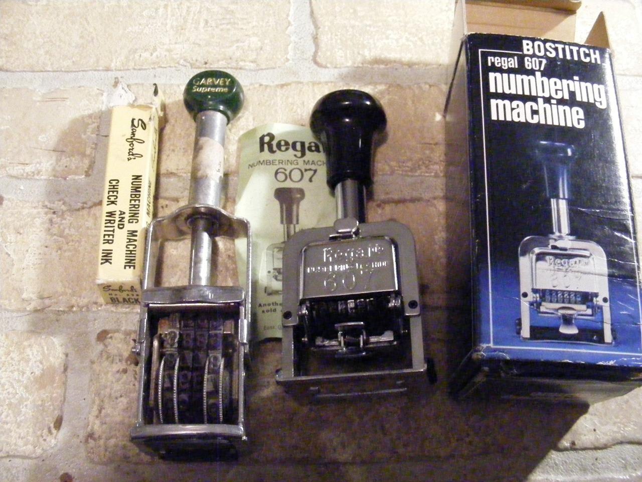2 Vintage Numbering Machine Ink Stamps Bostitch Regal 607 & Garvey Supreme Tool