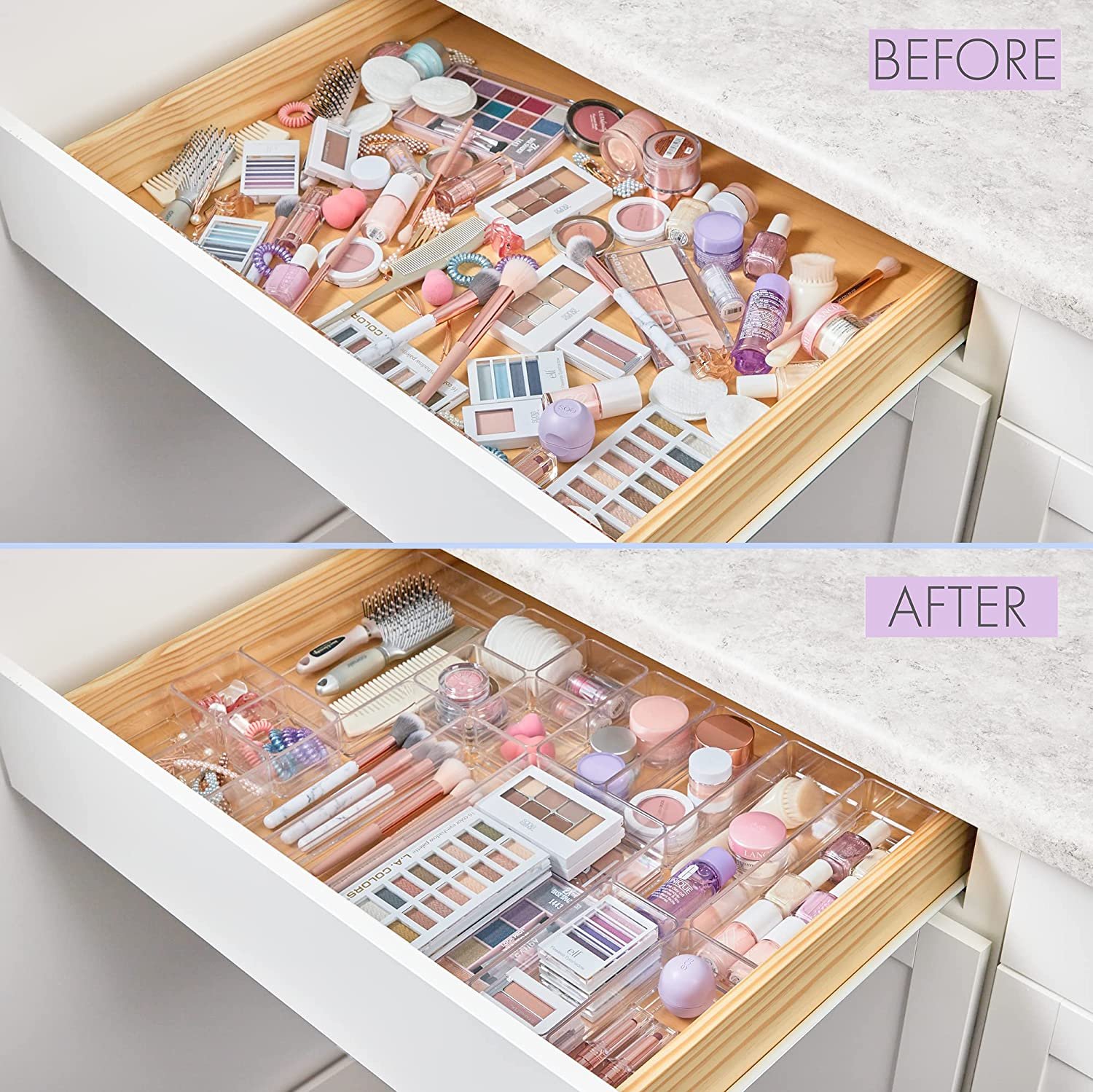 Simplesort 18-Piece Stackable Clear Drawer Organizer Set | Multi-Size Trays | Ma