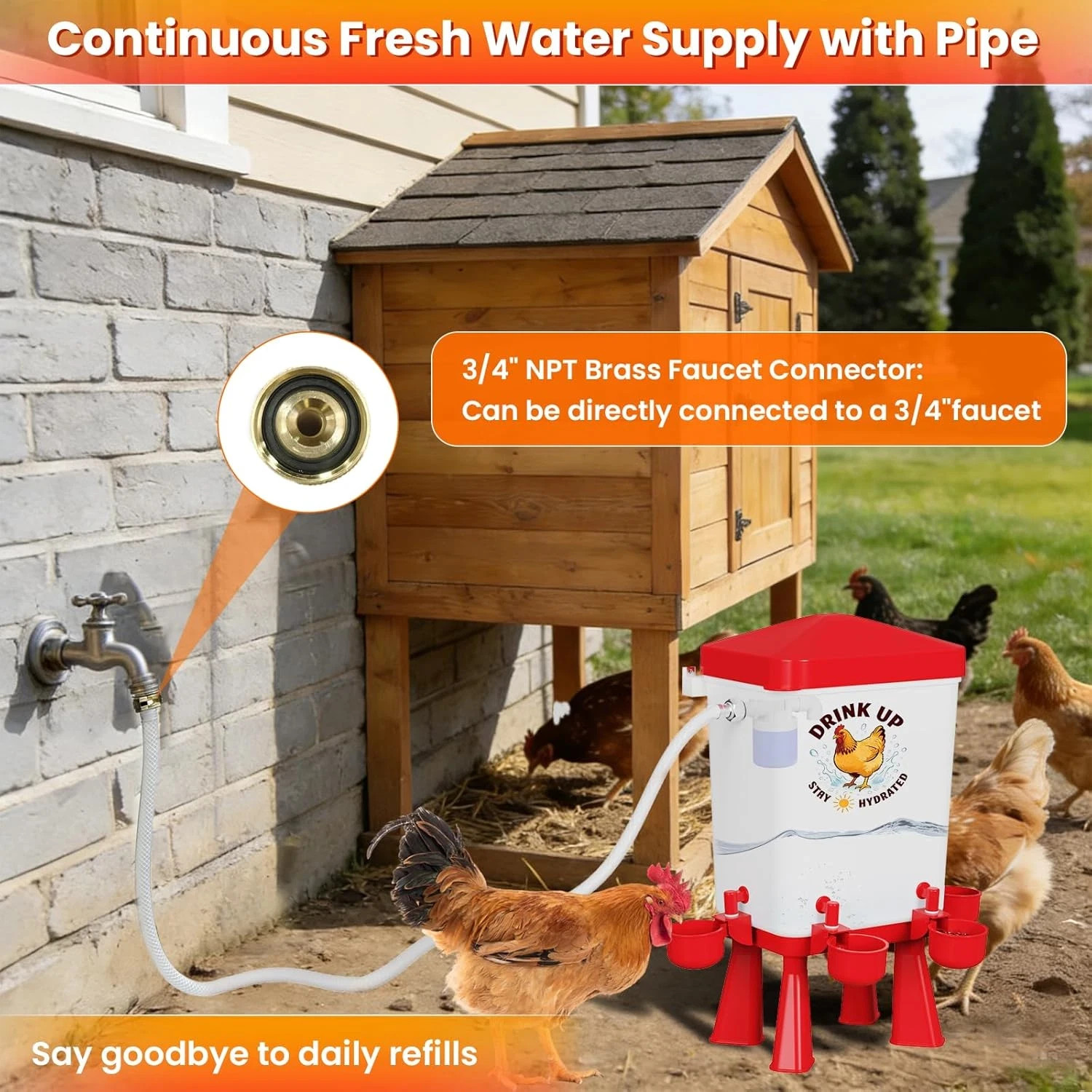 3 Gallon Chicken Feeder and Waterer Set, Large Chick Water with Automatic Float