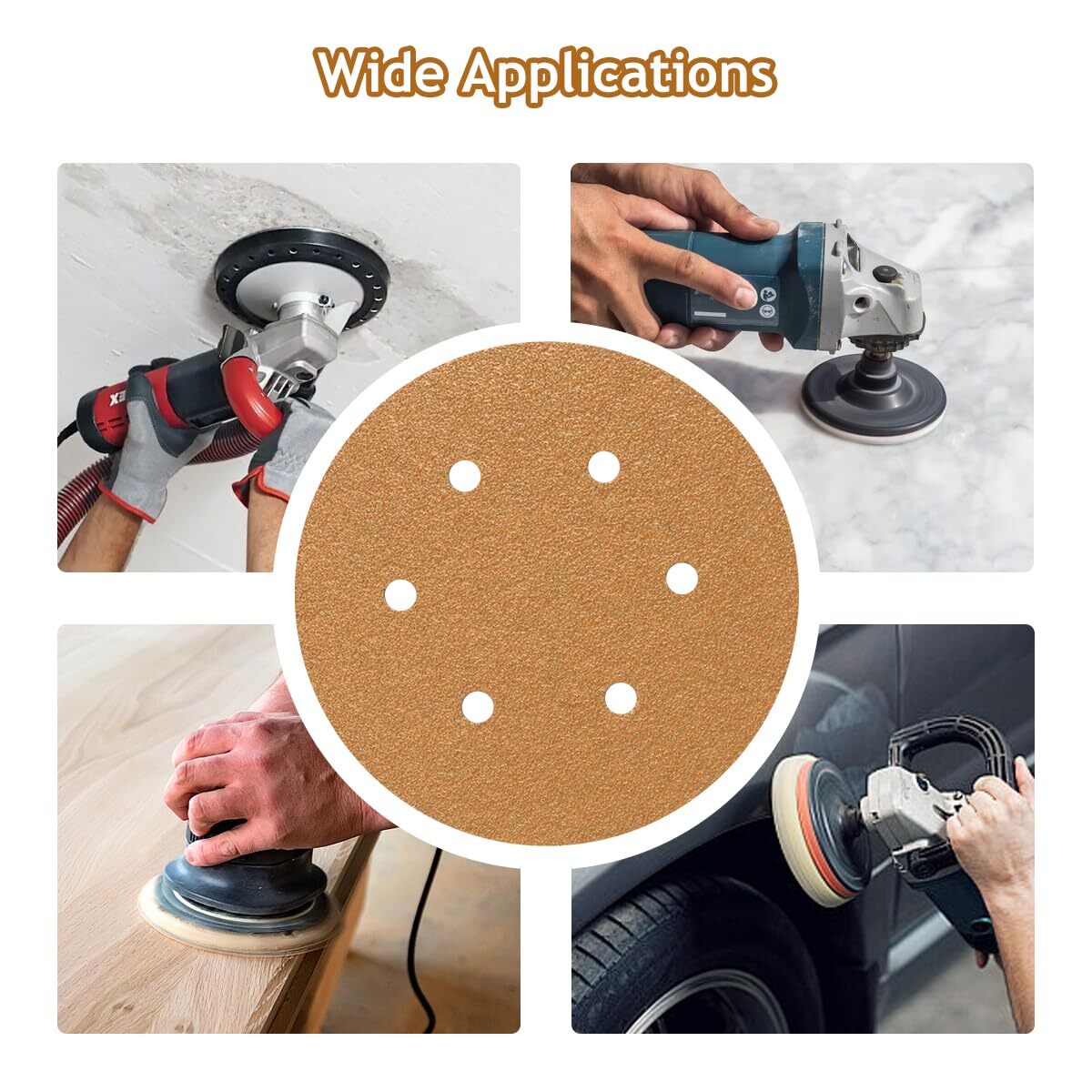 50 PCS 6 Inch Sanding Discs Hook and Loop 100 Grit, 6 Hole Sand Paper Disc