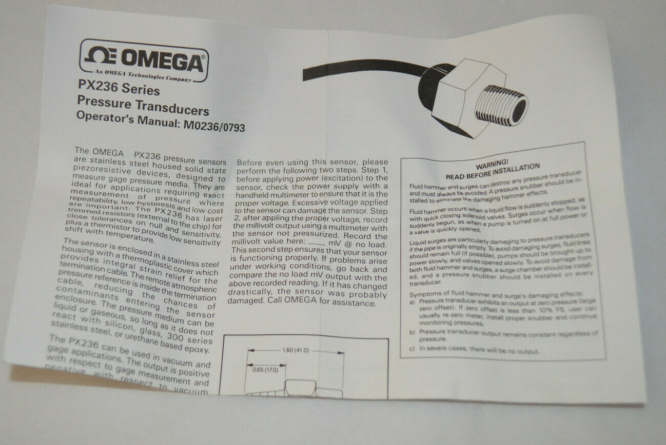 Omega Engineering PX236-030GV Pressure Transducer