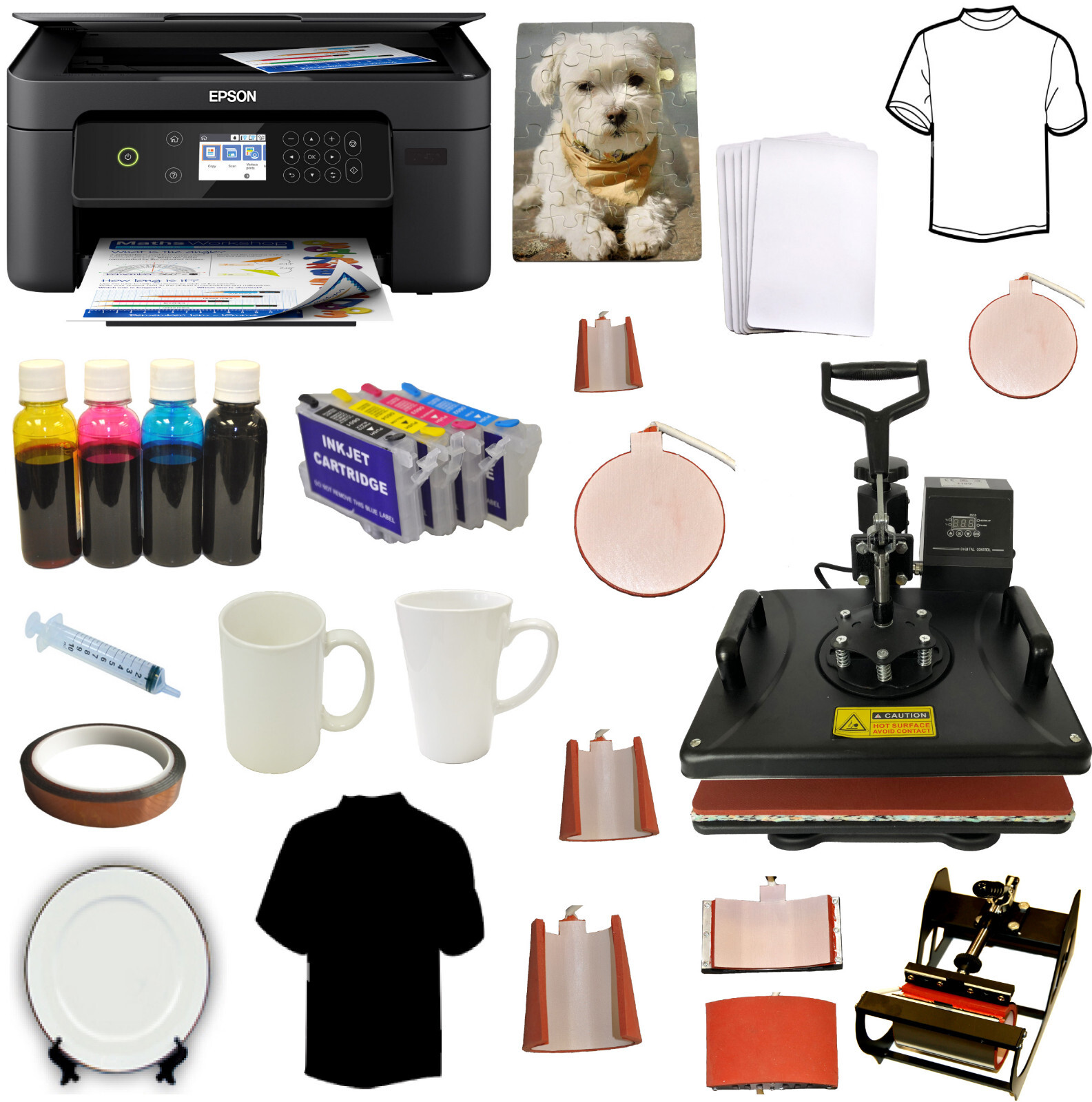 8in1 Combo Heat Press Wireles Sublimation Ink Epson Printer Tshirts Plates Mugs