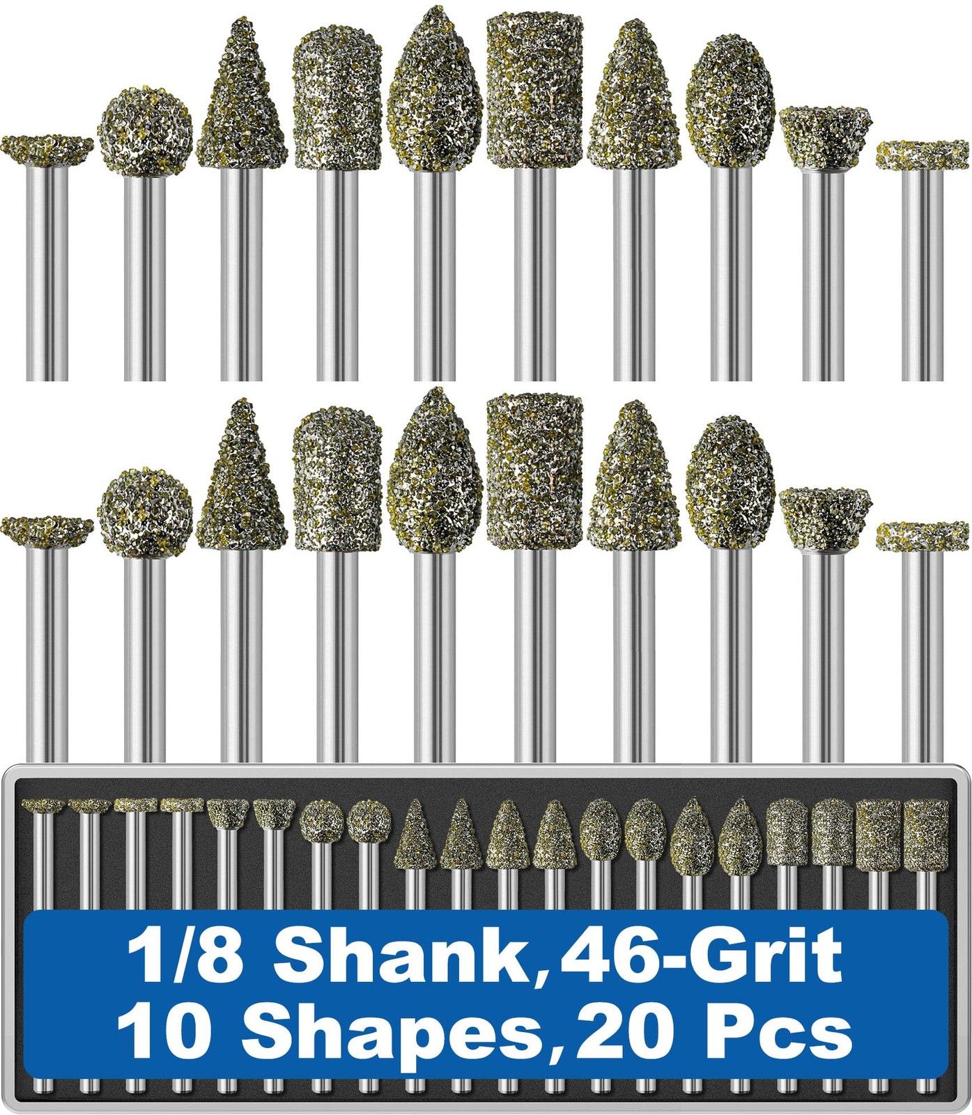 20Pcs 46-Grit Diamond Grinder Bit 1/8" Shank Compatible with Dremel Rotary Tool