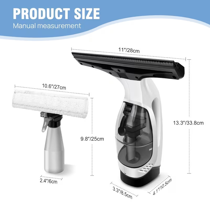 Window Vacuum Squeegee Cordless, 2000Pa Electric Window Cleaner Tool with Tank