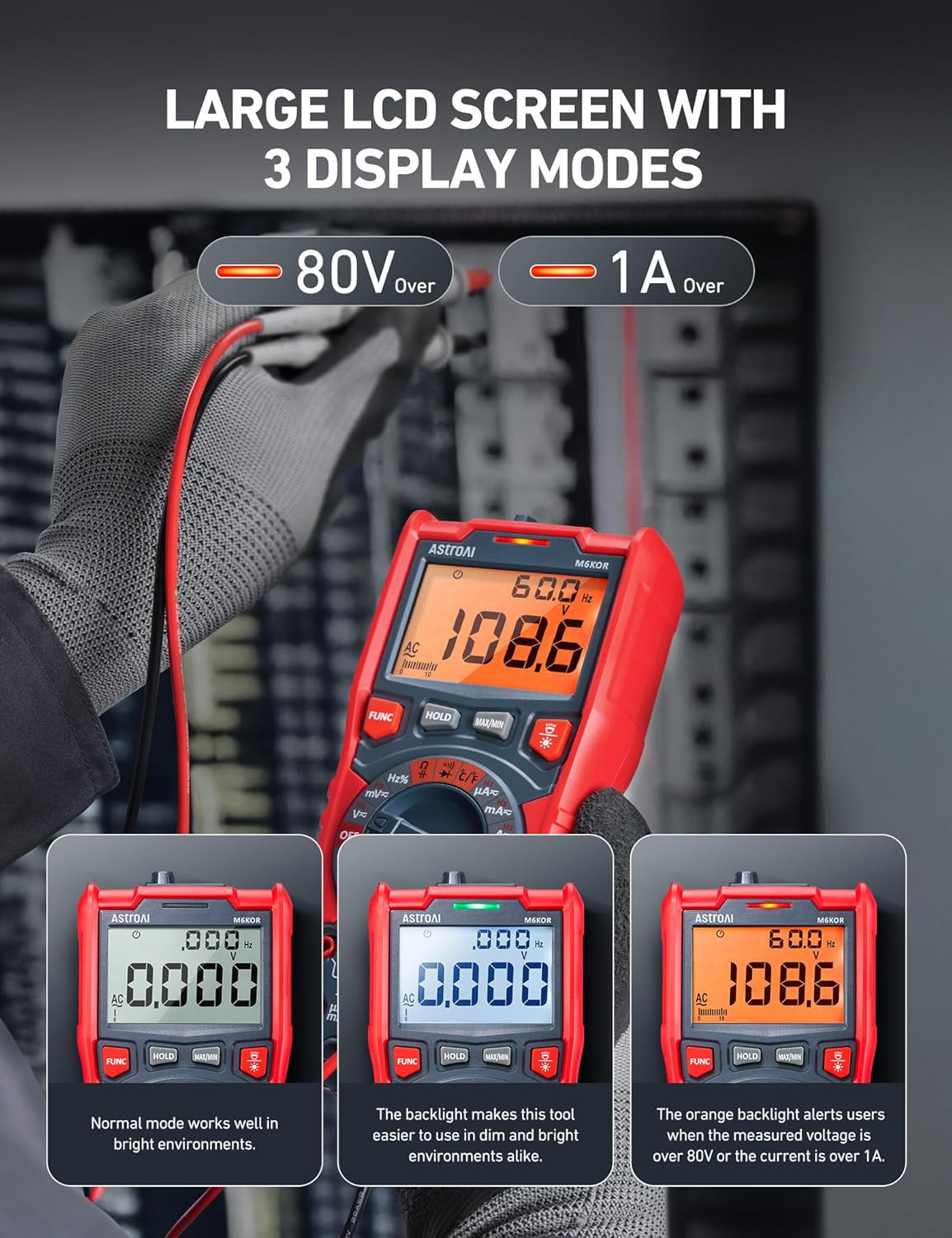6000 Counts TRMS Auto-Ranging Digital Multimeter, NCV Live Wire Detection, Capac