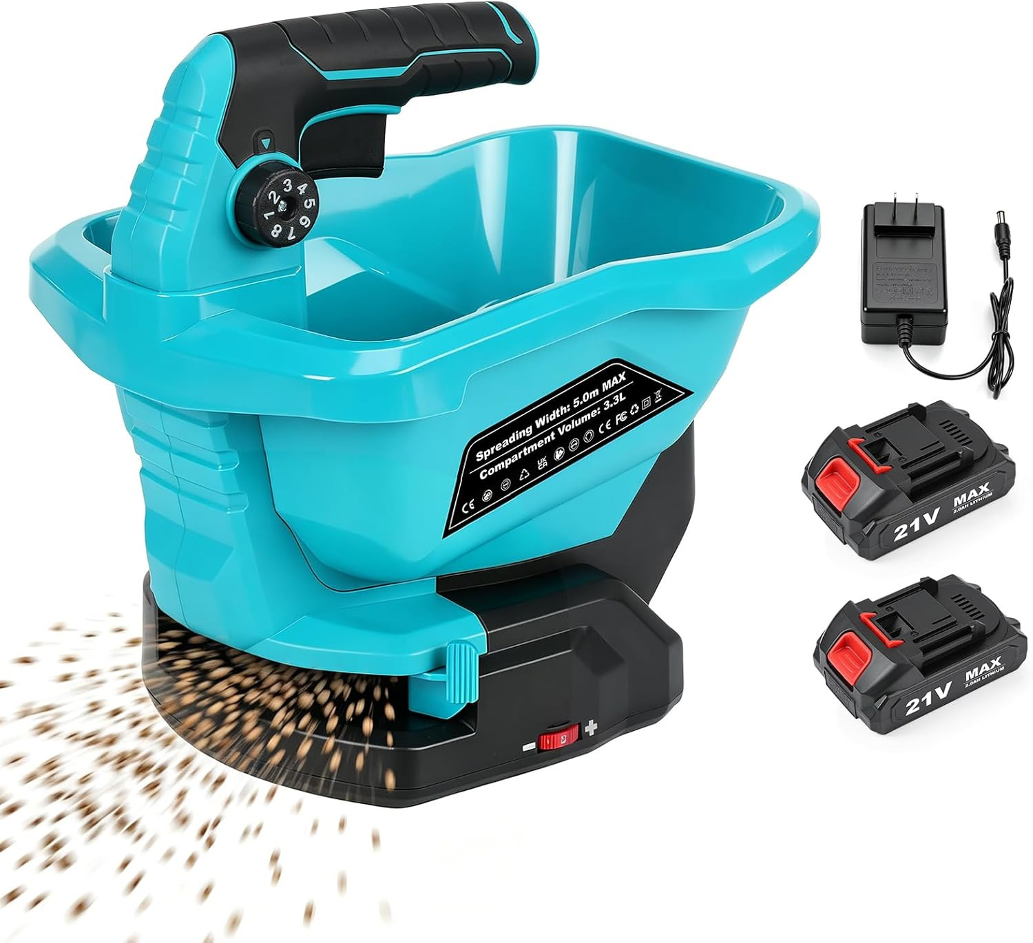 Power Seed Spreader Handheld with Battery 2X 2000Mah 20V, Cordless Grass Seed Sp