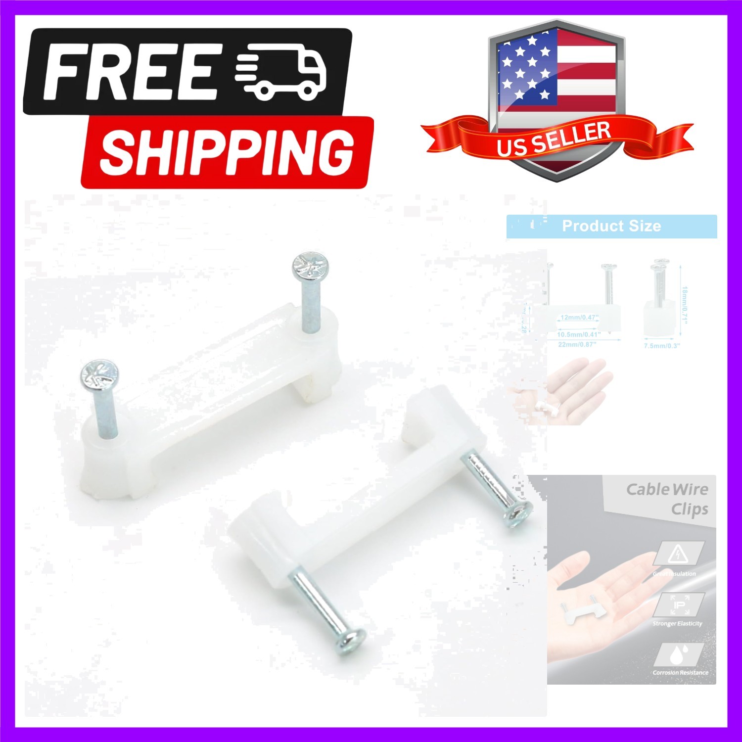 100 Pcs Cable Wire Clips with Two Steel Nails, 12mm White Cable Clips Nail Ma...