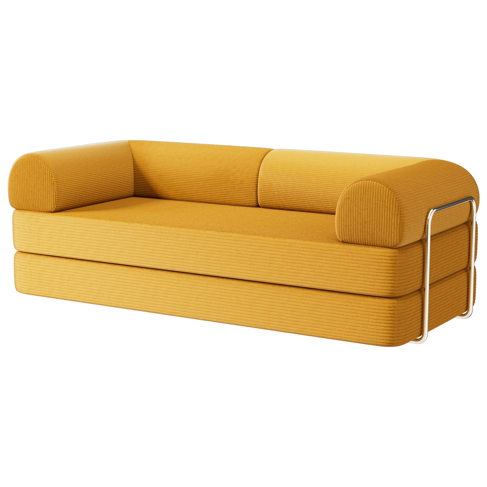Compressed Foam Sofa Corduroy Ginger 79" Contemporary Sleeper Couch