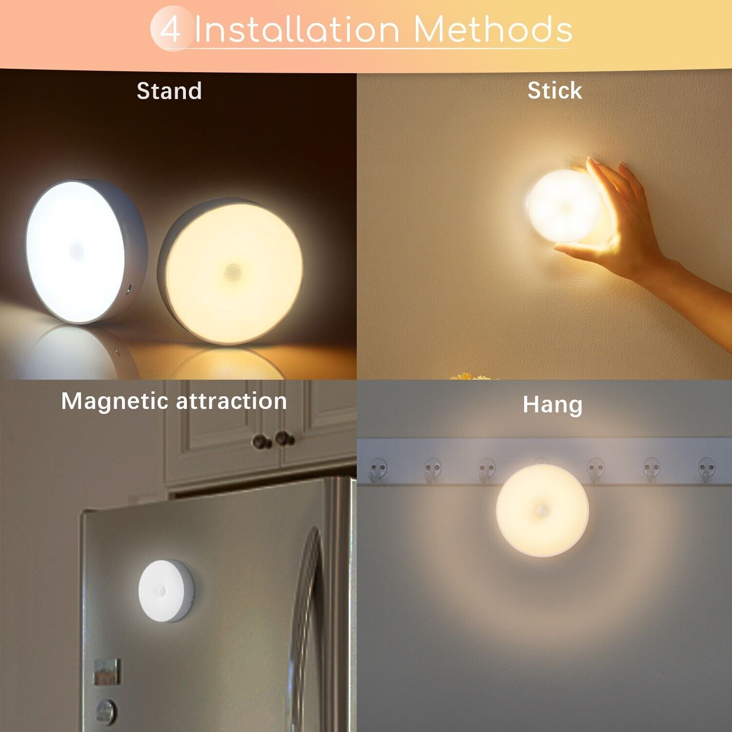 8 LED Motion Sensor Lights Wireless Night Light Rechargeable Cabinet Stair Lamp