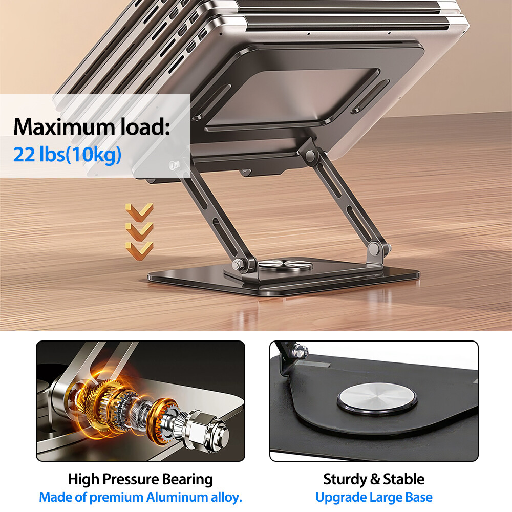 Ergonomic Foldable Laptop Riser Holder Stand Adjustable w/ 360° Rotating Bracket