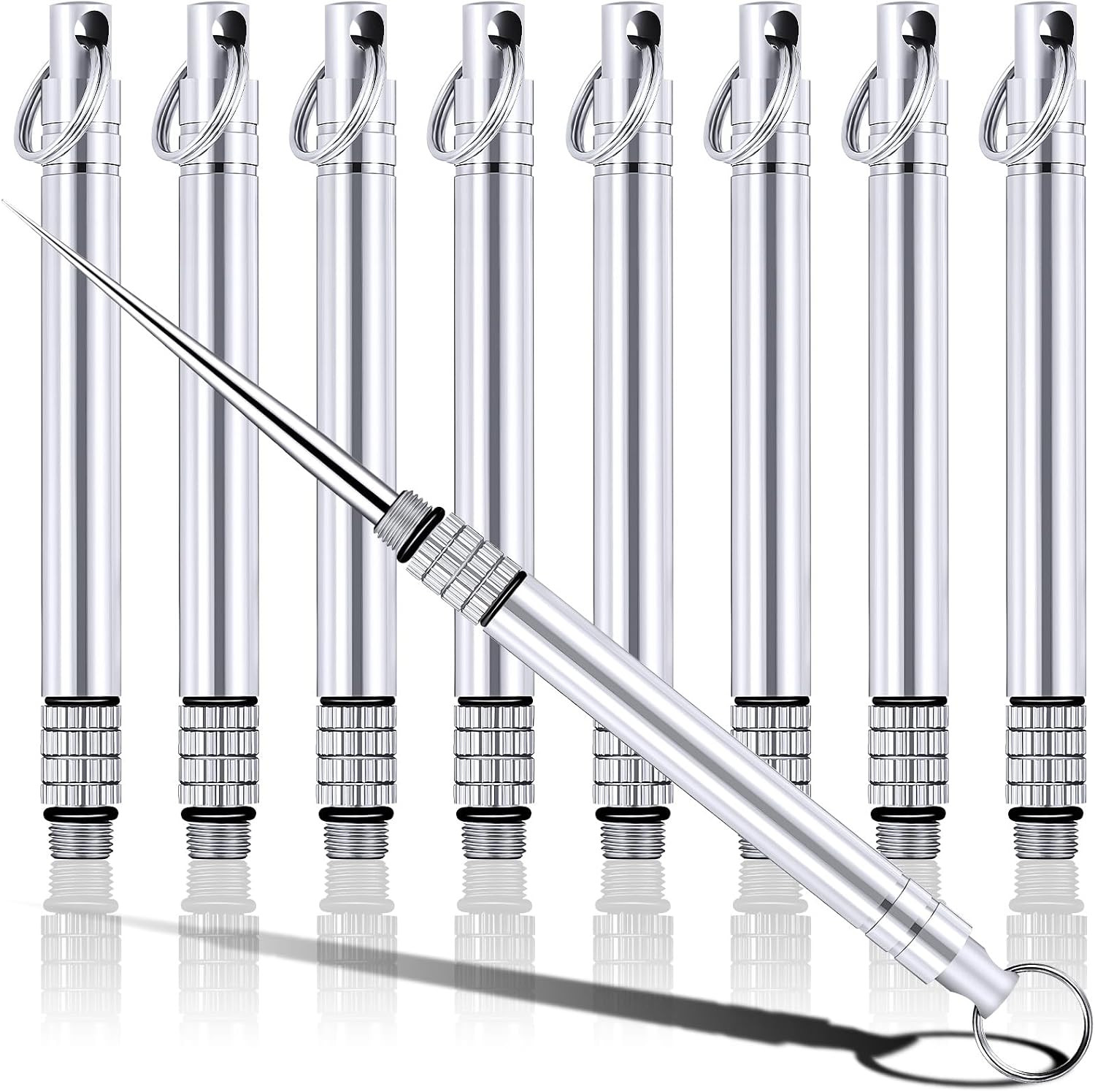Metal Titanium Toothpicks, 8Pcs Silver Reusable Keychain Telescopic Toothpick wi