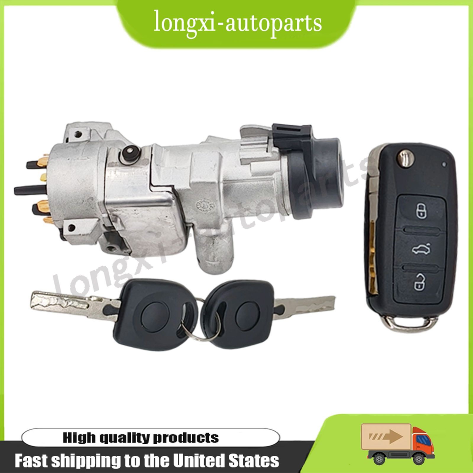 For VW 99-04 Golf Ignition Lock Cylinder Assembly With Key Shells 4B0905851P