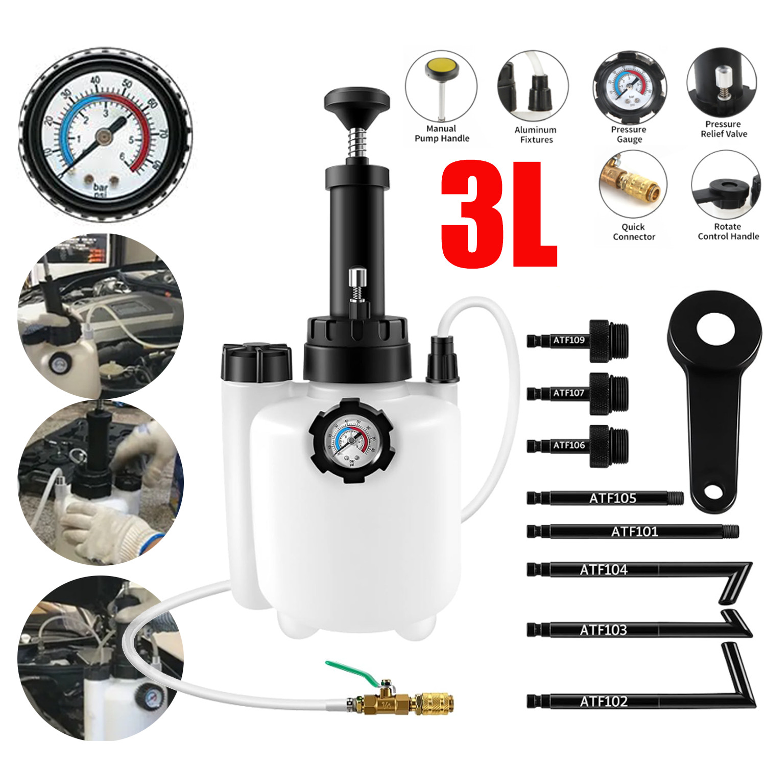 3L Transmission Fluid Pump Oil Manual Tool With 8pc ATF Adaptors Filler System