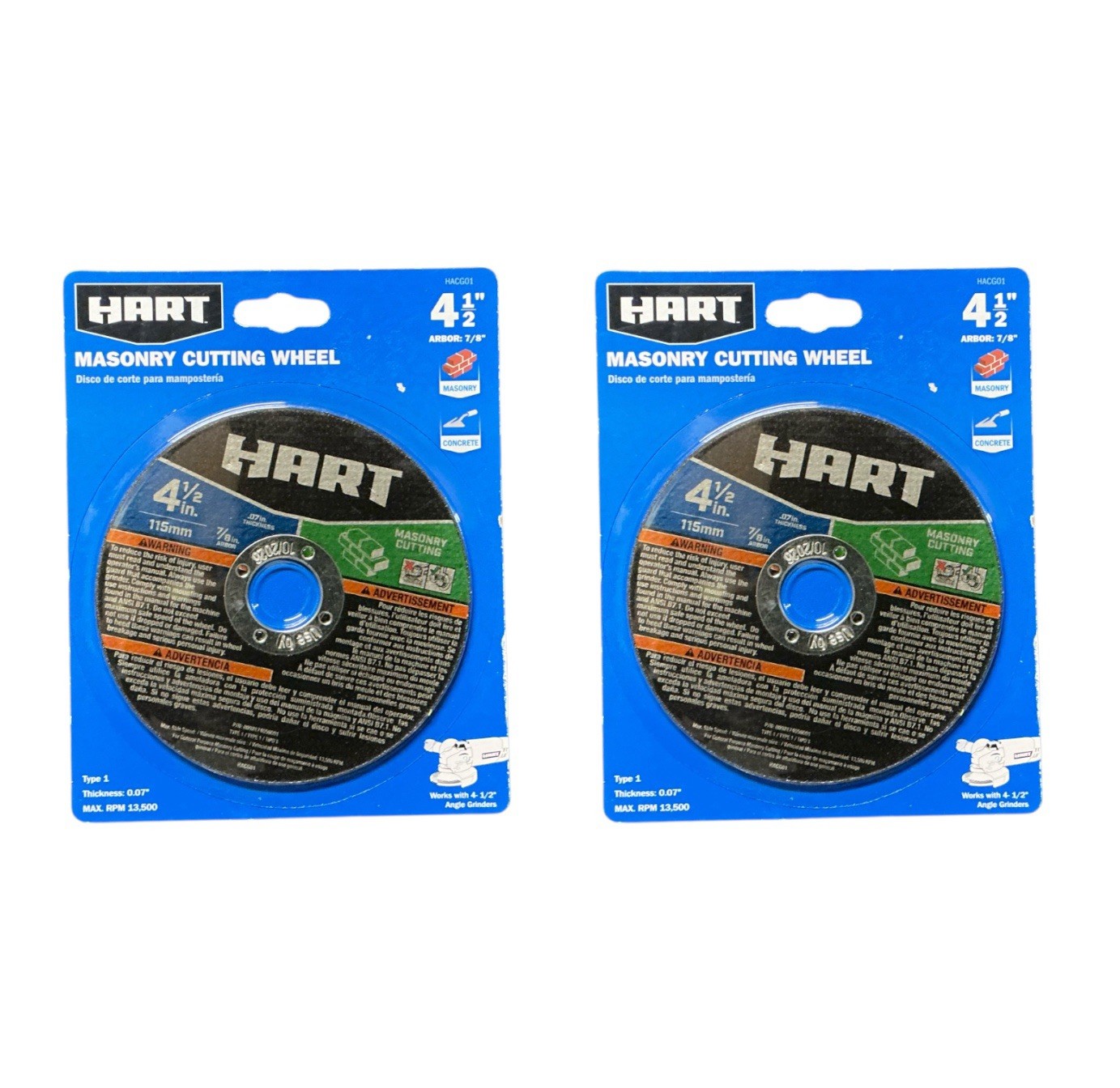 HART 4-1/2-inch Type 1 Grinder Masonry Cutting Wheel (7/8" Arbor)- 2 PACK