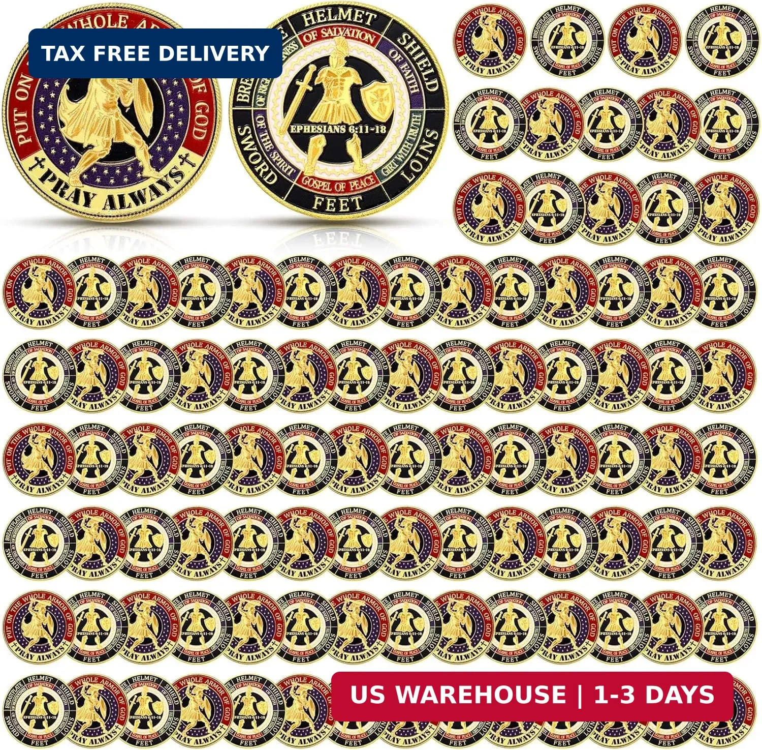 100 Pcs Armor of God Coins - Christian Challenge Prayer Tokens for Collectors, G
