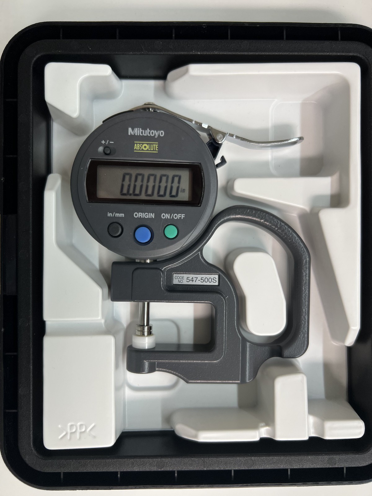 MITUTOYO 547-500S Digital Thickness Gauge, Acc +/-0.0005, batteries included