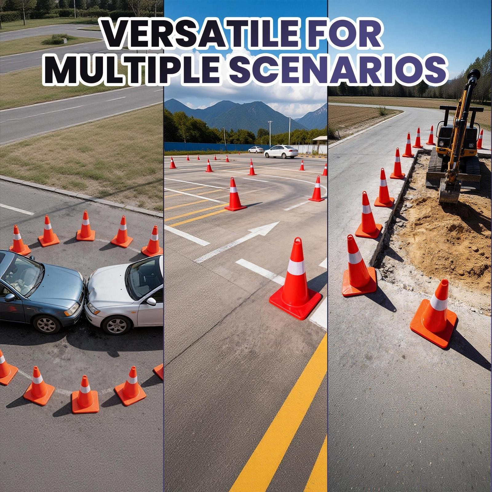 18in 20Pcs Traffic Safety Cone w/ Handle Stackable Design Road Cones w/Collar