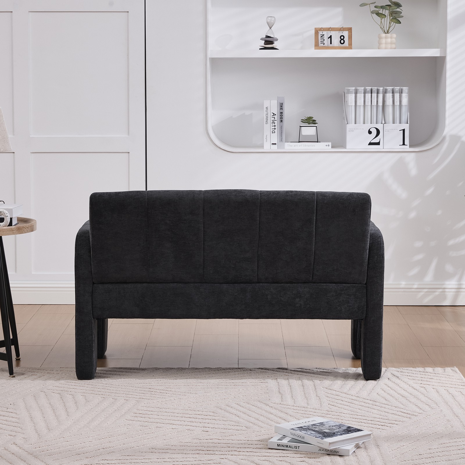 Nordic Modern Double Armchair Loveseat Sofa Chenille Black