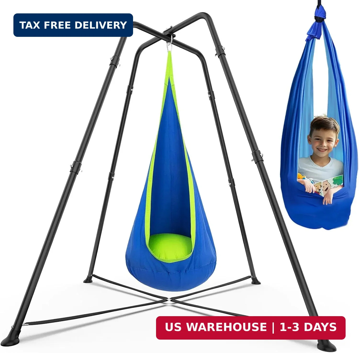 Swing Stand Frame with Sensory Pod Swings and Chair, Sensory Swing Set, X-Shaped