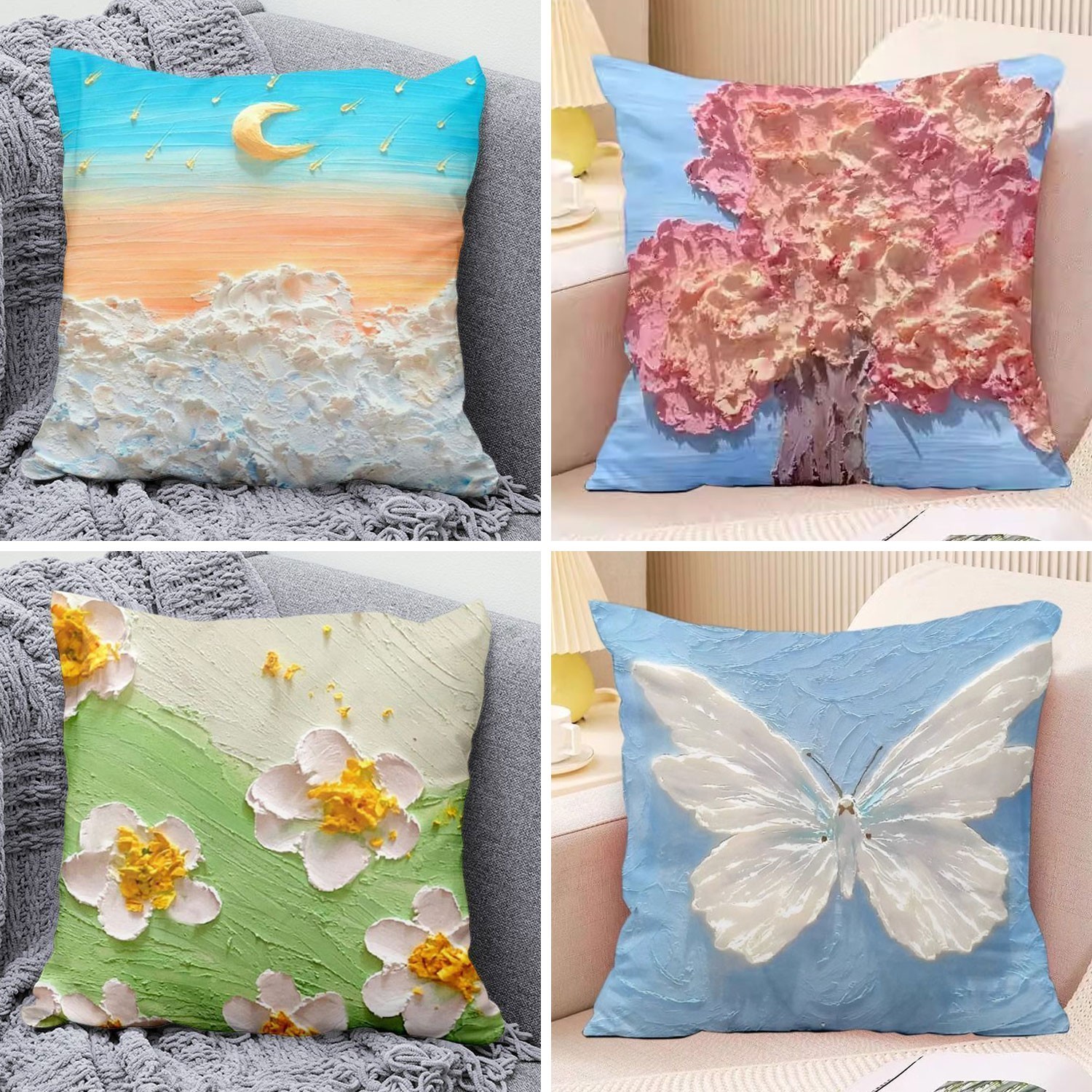 butterfly pillow case 3D effect moon dreamy starry sky pillow cover red maple