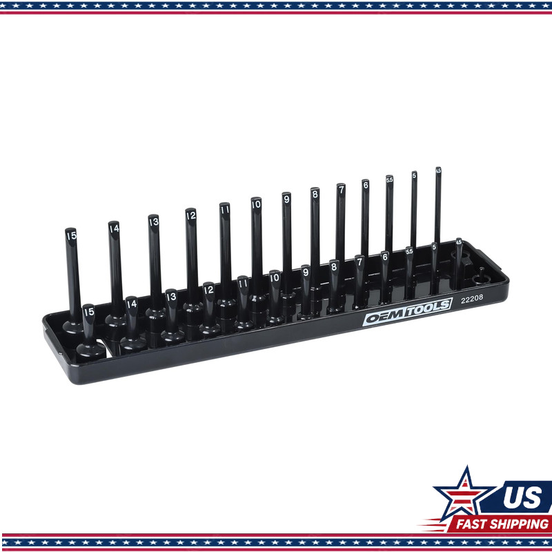 22208 1/4 Metric Socket Organizer Deep/Shallow Sockets, Labeled PostsSize: 1/4"