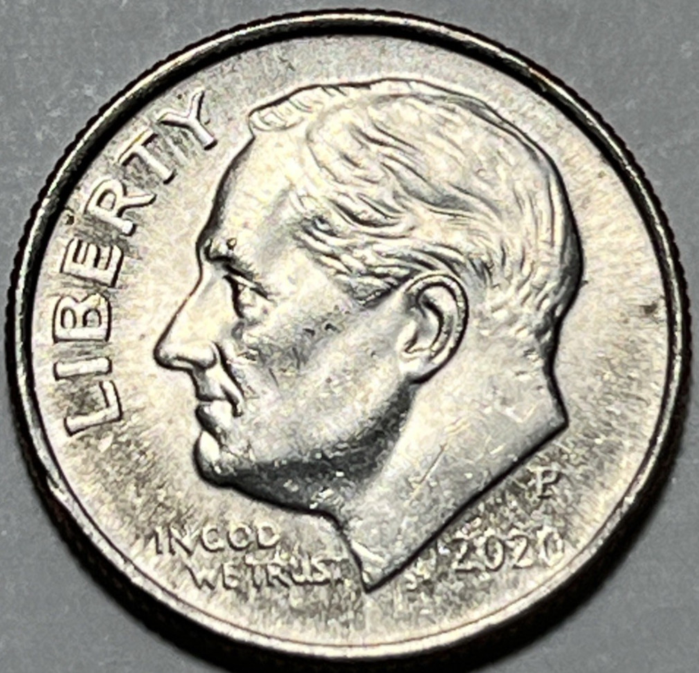 2020 P Roosevelt Dime Errors Strike Through Grease Both Sides