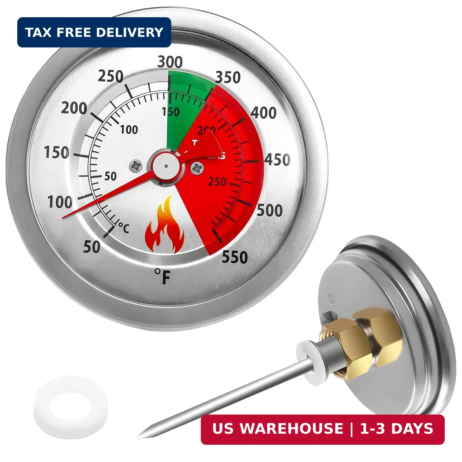 Upgraded 5070 Fryer Thermometer Replacement for Bayou 2.5/4/9-gal Fryers, 50-550