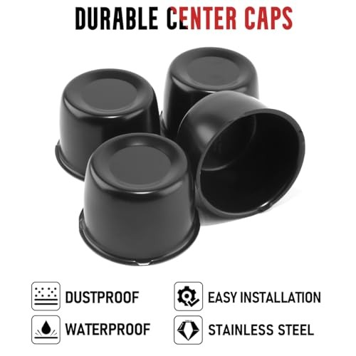 Stainless Steel Push Through Center Caps 3.31" Center Hole, 2.34" Height Black