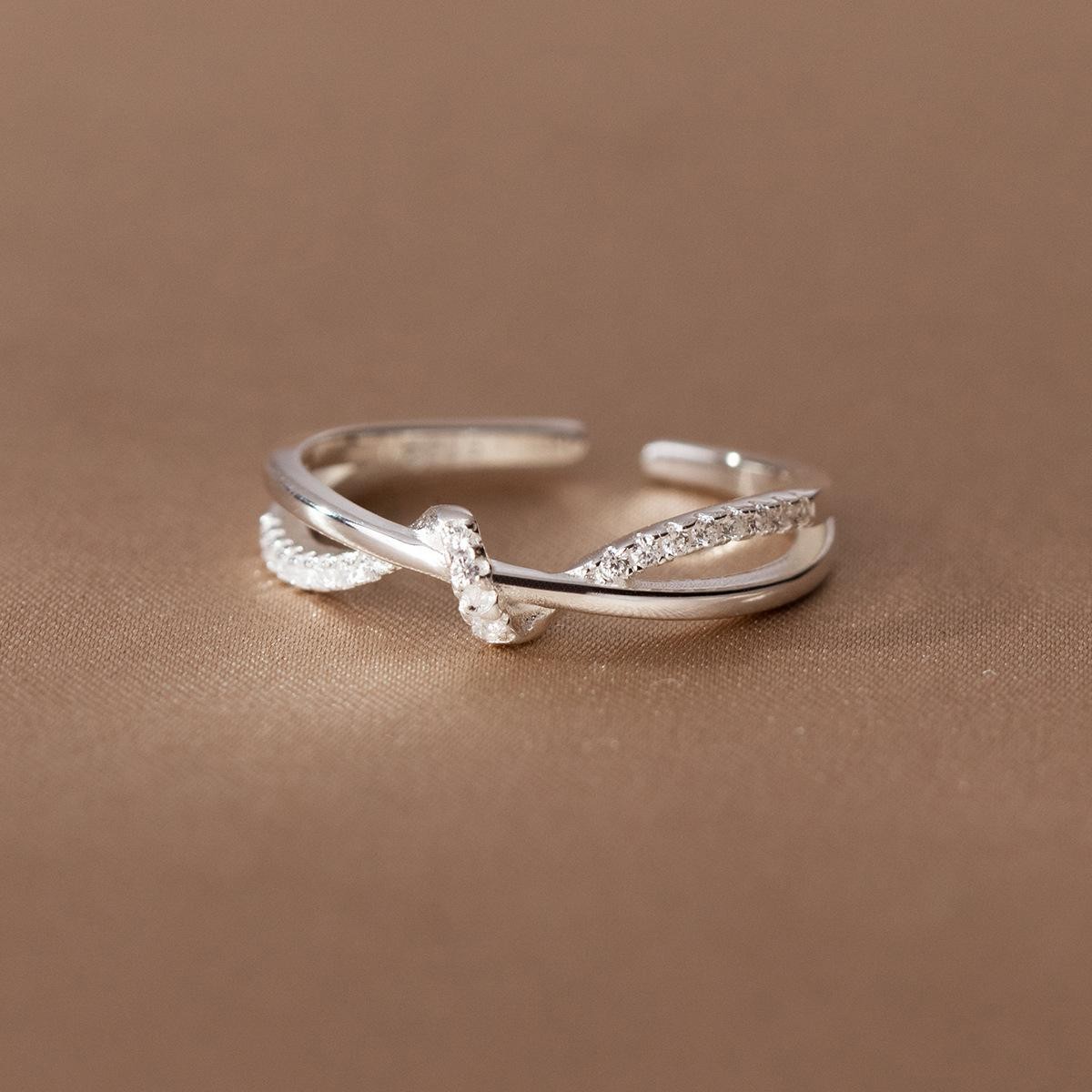925 Sterling Silver Cross Knot Ring with Zircon for Women Wedding Luxury Jewelry