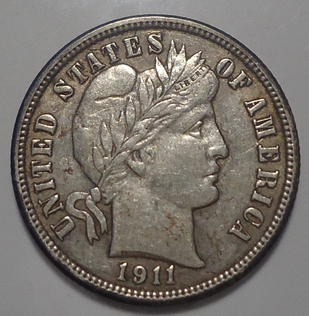 Almost uncirculated AU 1911 D Denver Silver 10C barber dime FREE SHIPPING!
